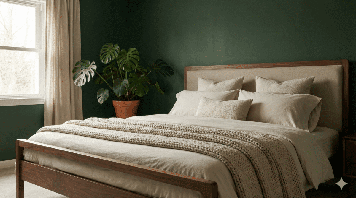 Chambre avec couleurs profondes pour une atmosphère enveloppante