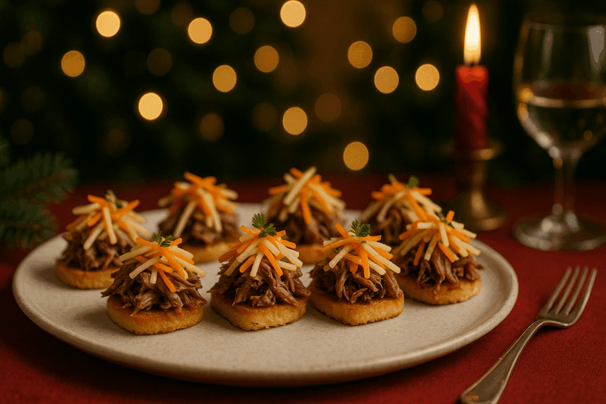 Bouchées de canard effiloché et salade de légumes racines