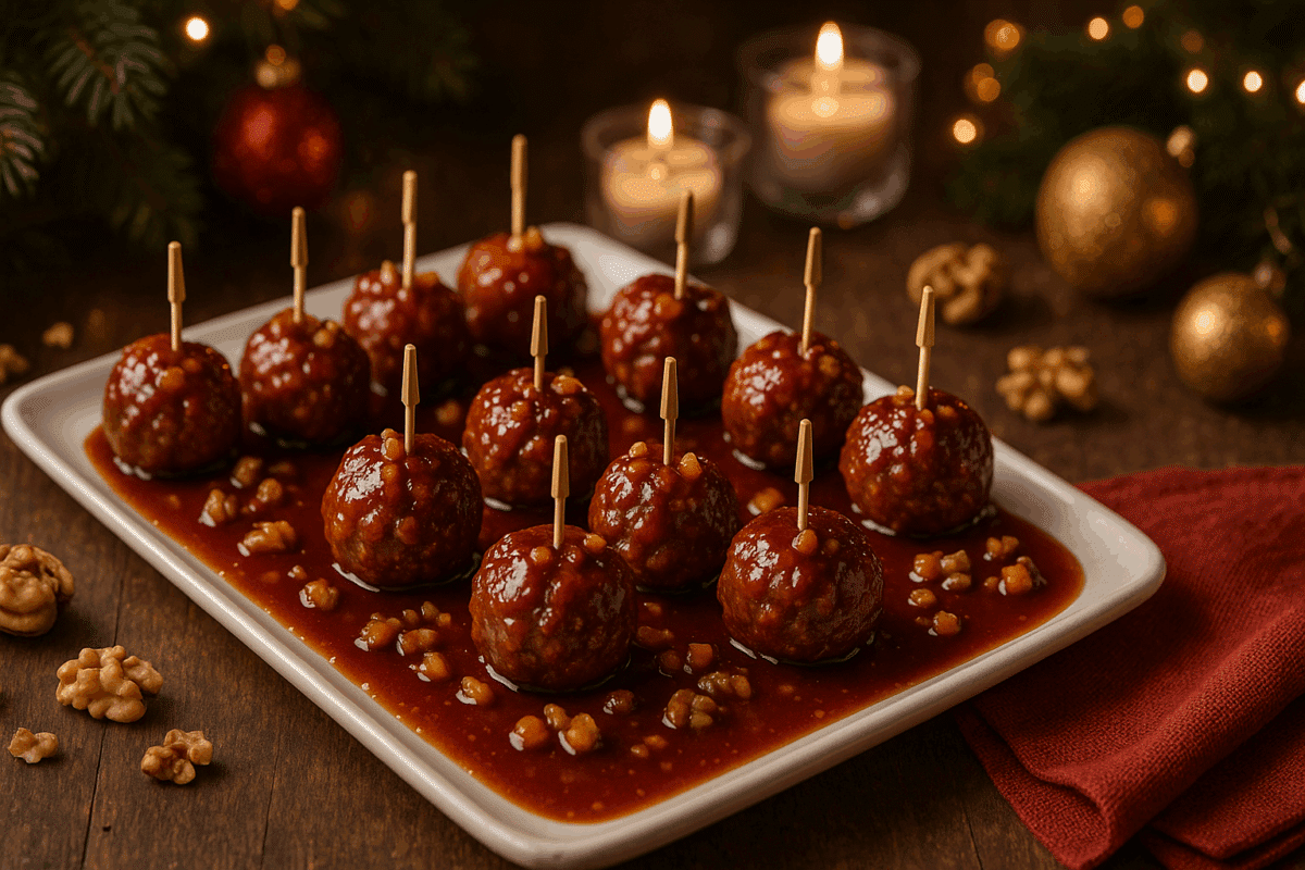 Boulettes aux noix de Grenoble et abricots, sauce aigre-douce