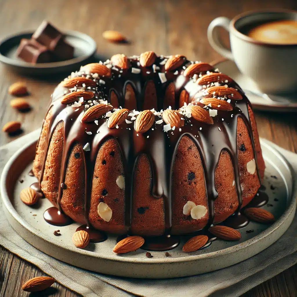 Desserts d'automne : bundt cake aux amandes et chocolat fondu