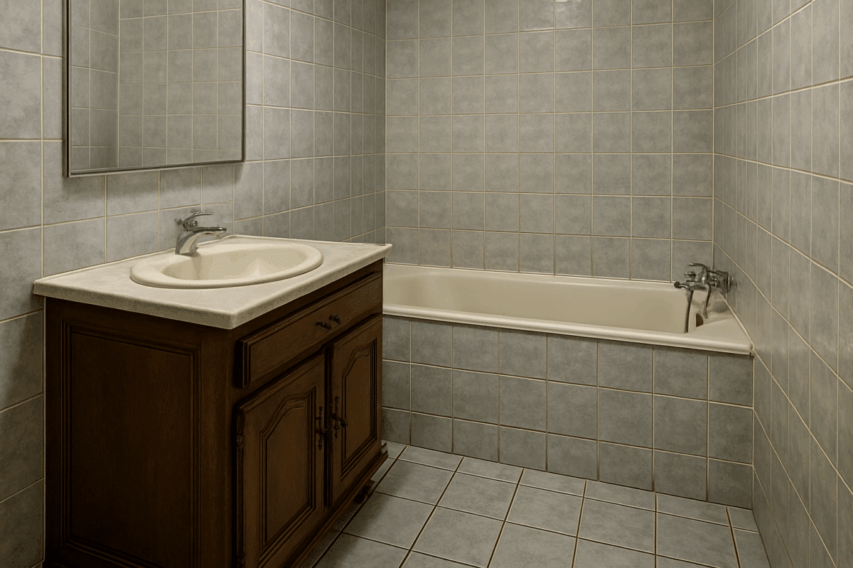 Avant : une salle de bain datée, peu pratique au quotidien