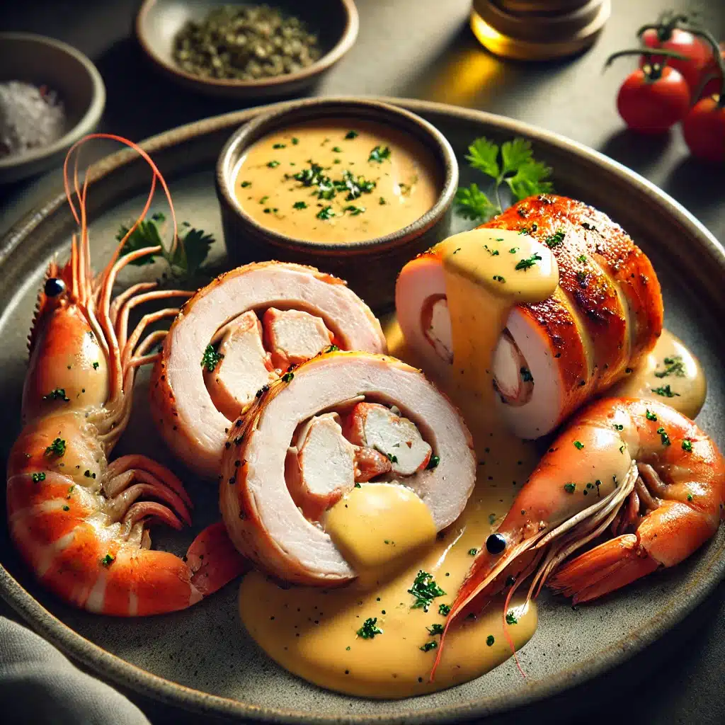 Menu de Noël : Ballotines de volaille aux langoustines