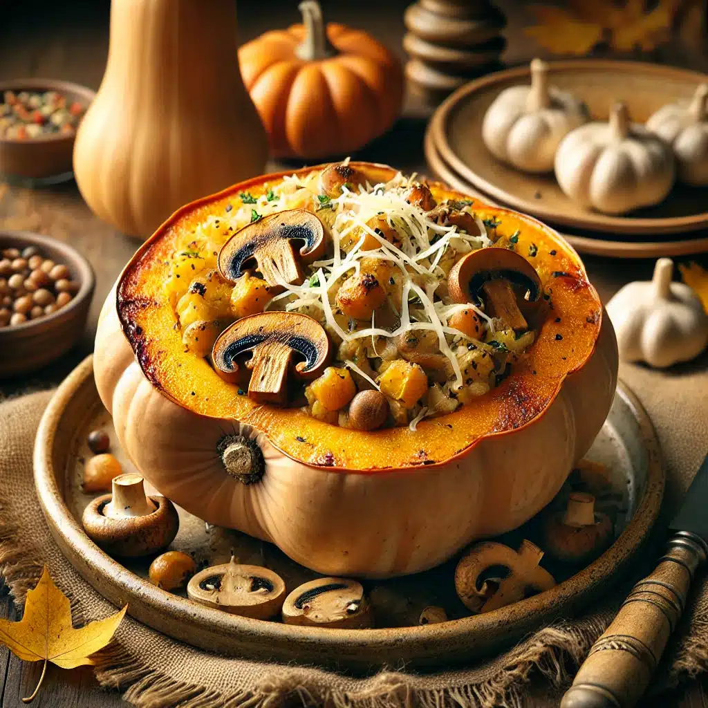 Rôti de butternut farci aux marrons & champignons (végétarien chic)