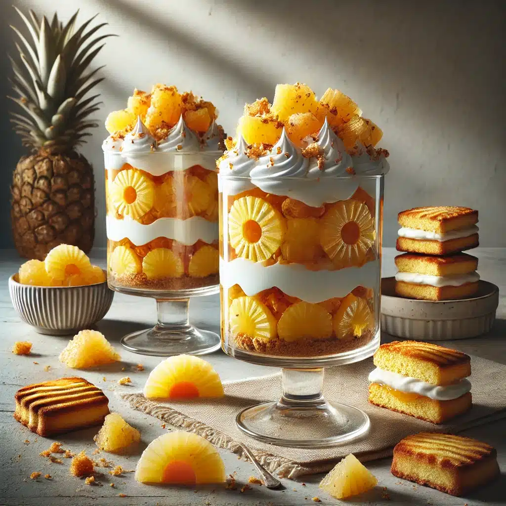 Menu de Noël : Trifle d’ananas flambé à la crème de madeleines