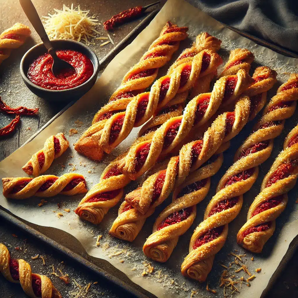 Feuilletés torsadés au pesto rouge