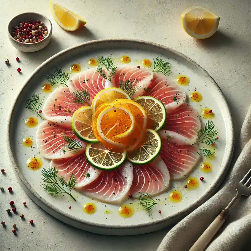 Menu de Noël : Carpaccio de daurade aux agrumes