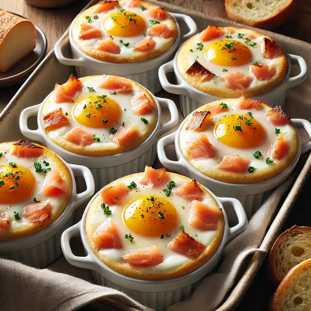 Menu de Noël : Œufs cocotte au saumon & ciboulette