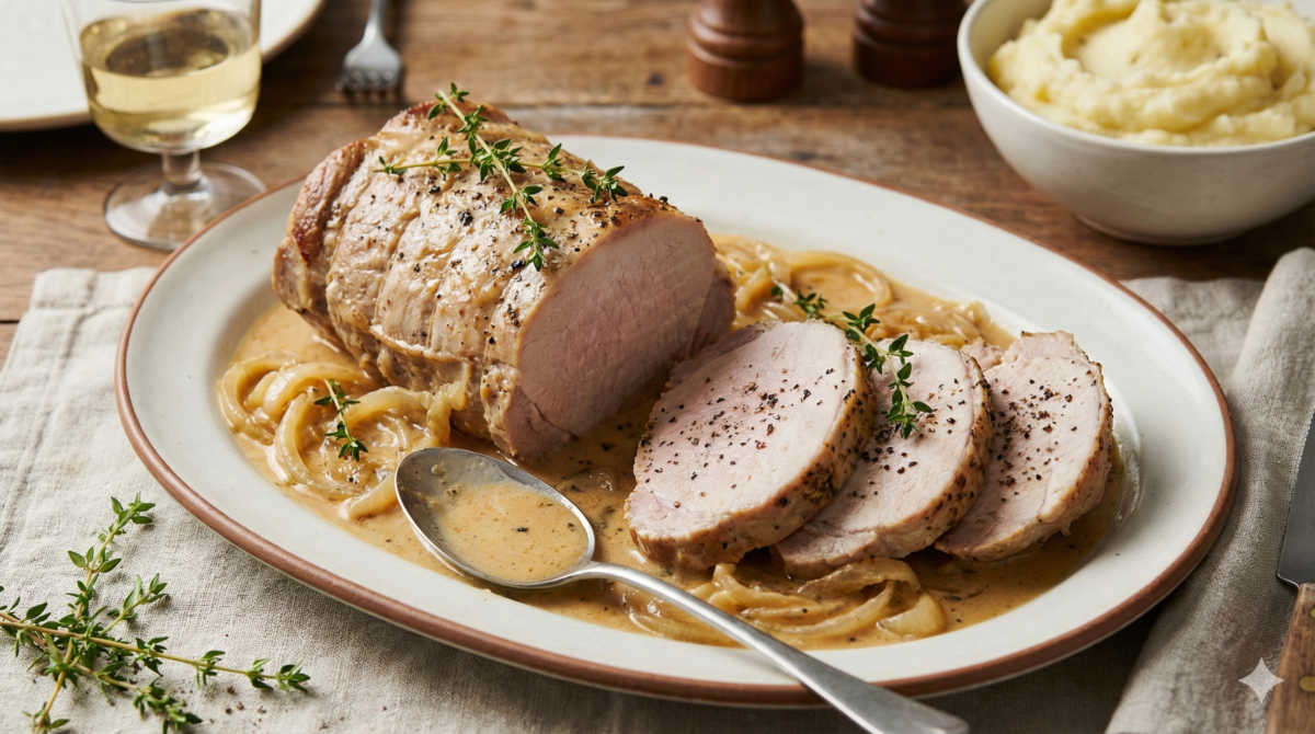 Ce rôti de porc cuit au lait est tellement fondant qu’il se coupe à la cuillère