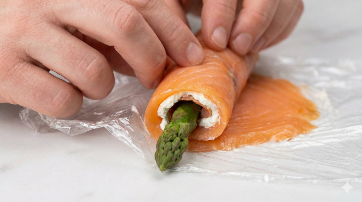 Ajouter l’asperge et rouler serré