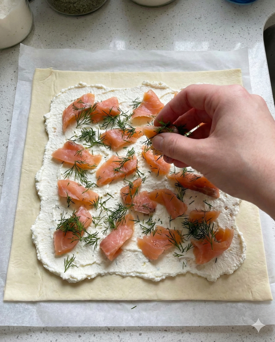 Garnir la pâte et former les roulés