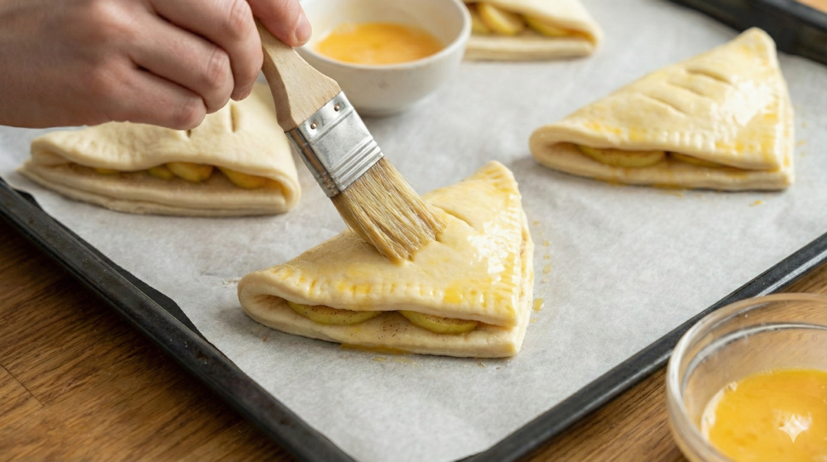 Dorer et enfourner les chaussons aux pommes