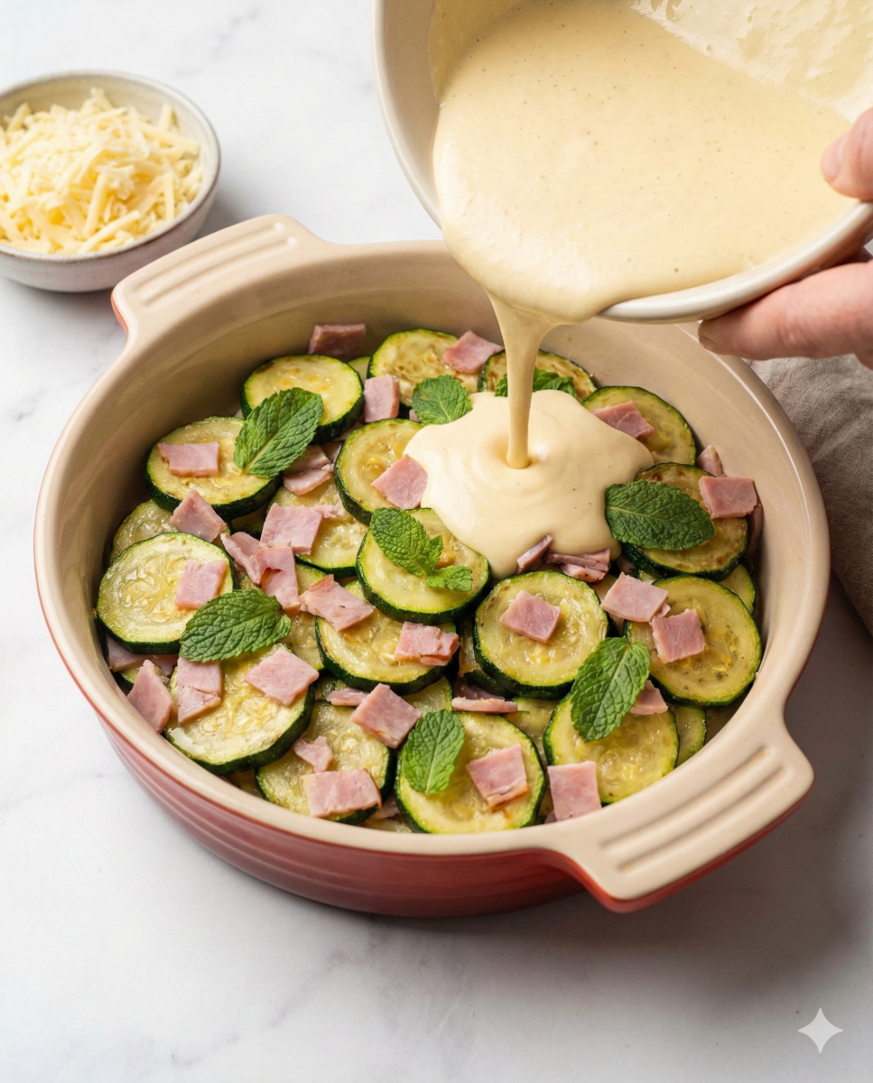 Monter le clafoutis, parsemer de fromage et enfourner