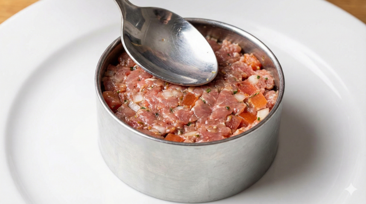 Cette image illustre le moment où tous les ingrédients sont mélangés avec l'assaisonnement (huile d'olive, vinaigre, ciboulette) dans un bol. On peut voir la texture juteuse et brillante du mélange.