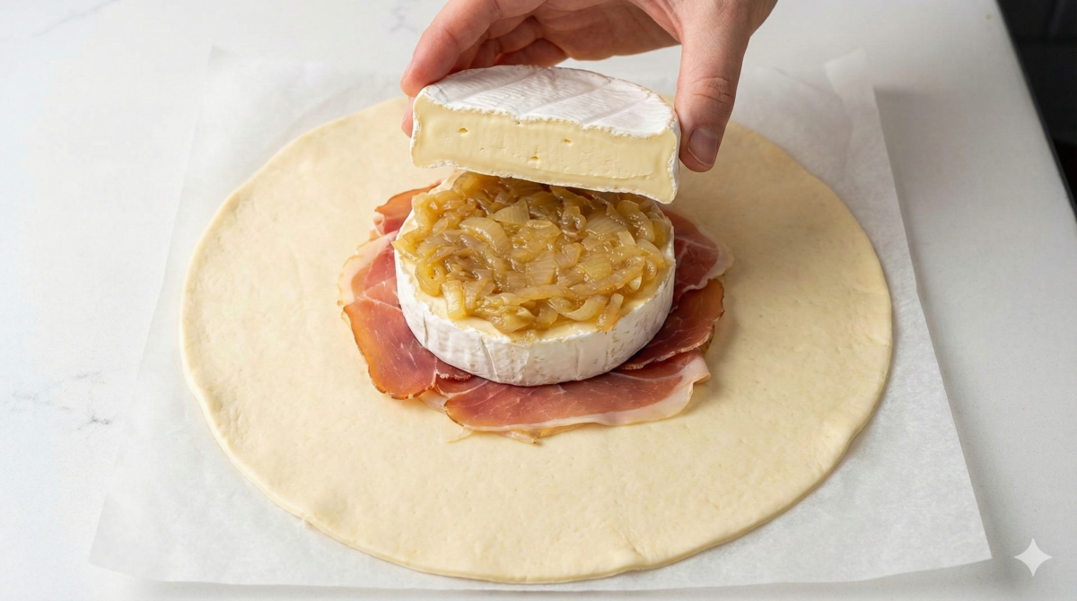 Monter le feuilleté autour du camembert