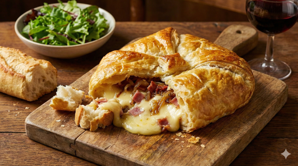Feuilleté camembert jambon oignons : pâte croustillante, cœur ultra coulant… difficile de résister