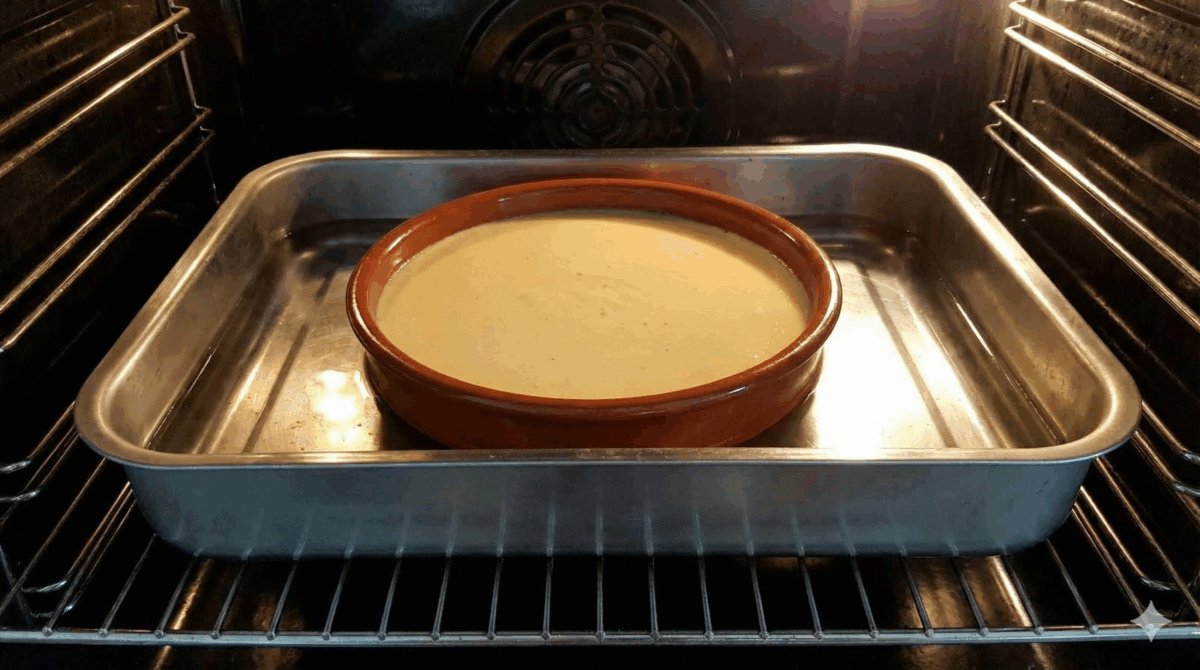 Cuisson du flan au bain-marie