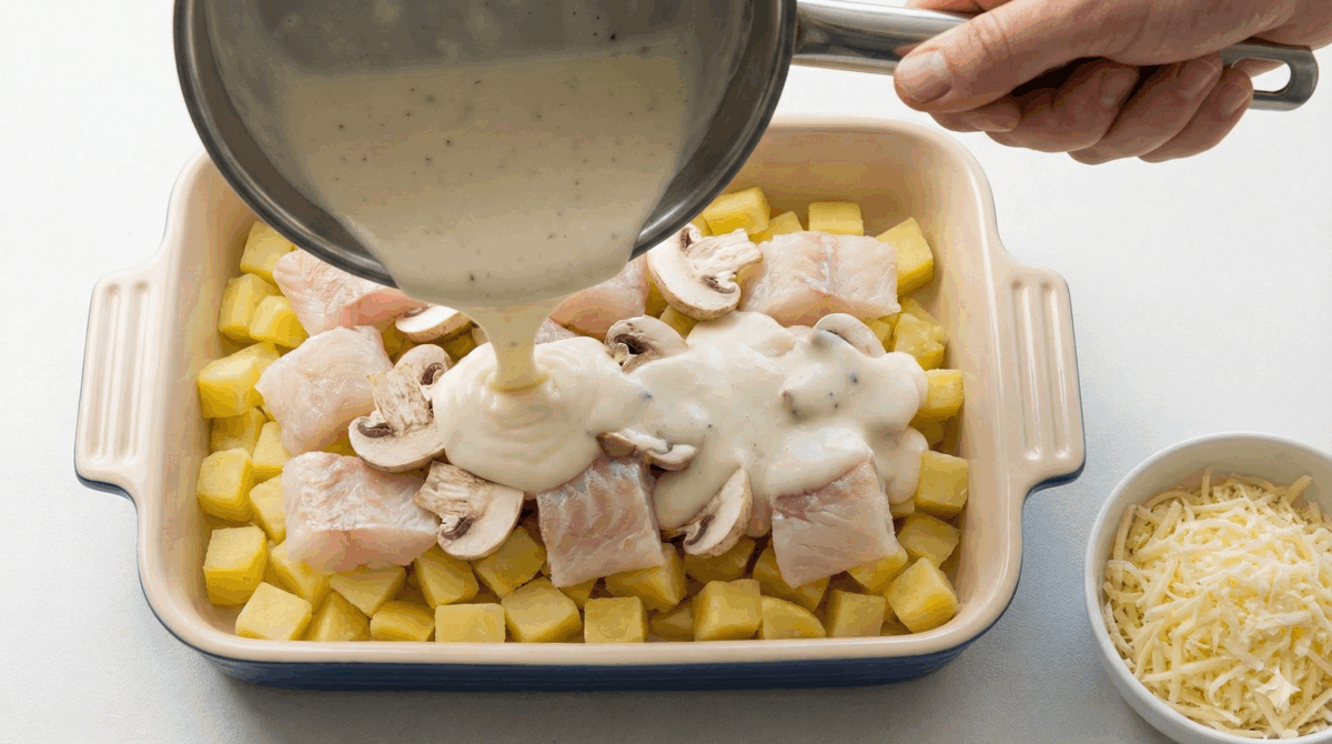 Monter et cuire le gratin de poisson