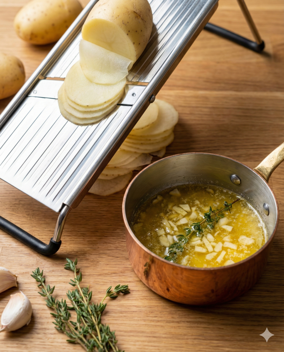 Préparer les pommes de terre et le beurre parfumé