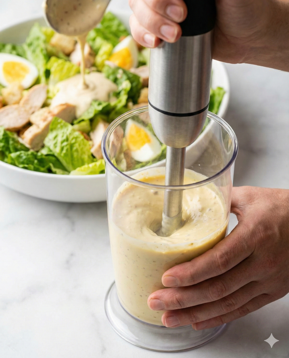 Réussir la sauce César crémeuse et assembler la salade