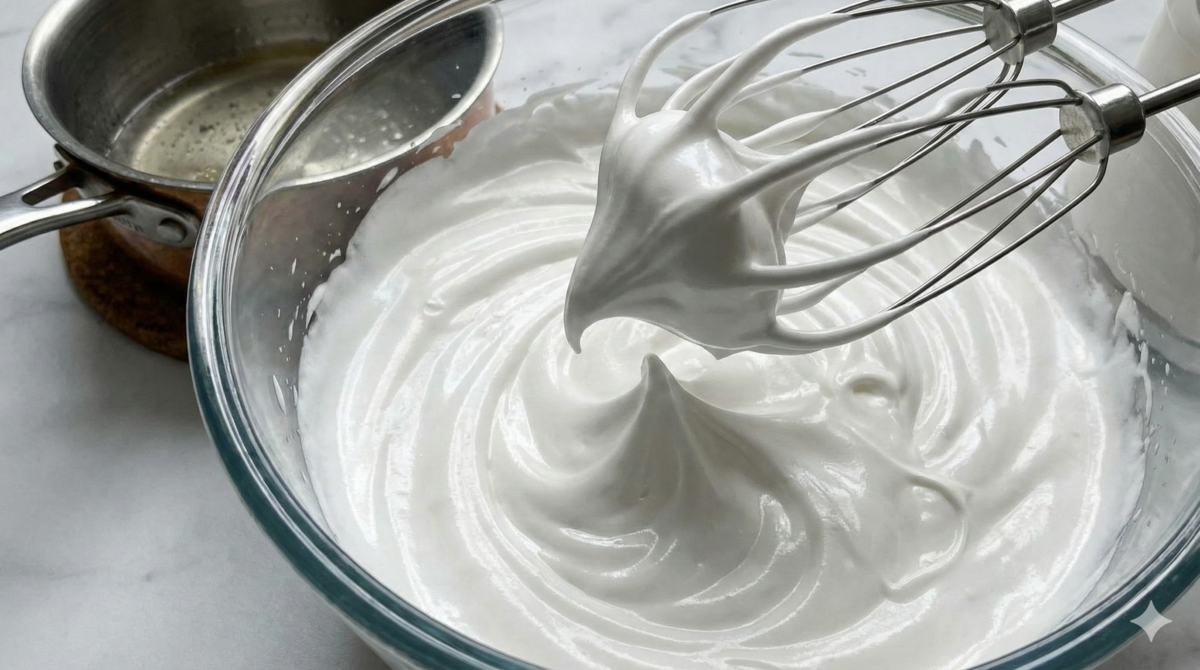 meringue italienne en train d'être montée au robot