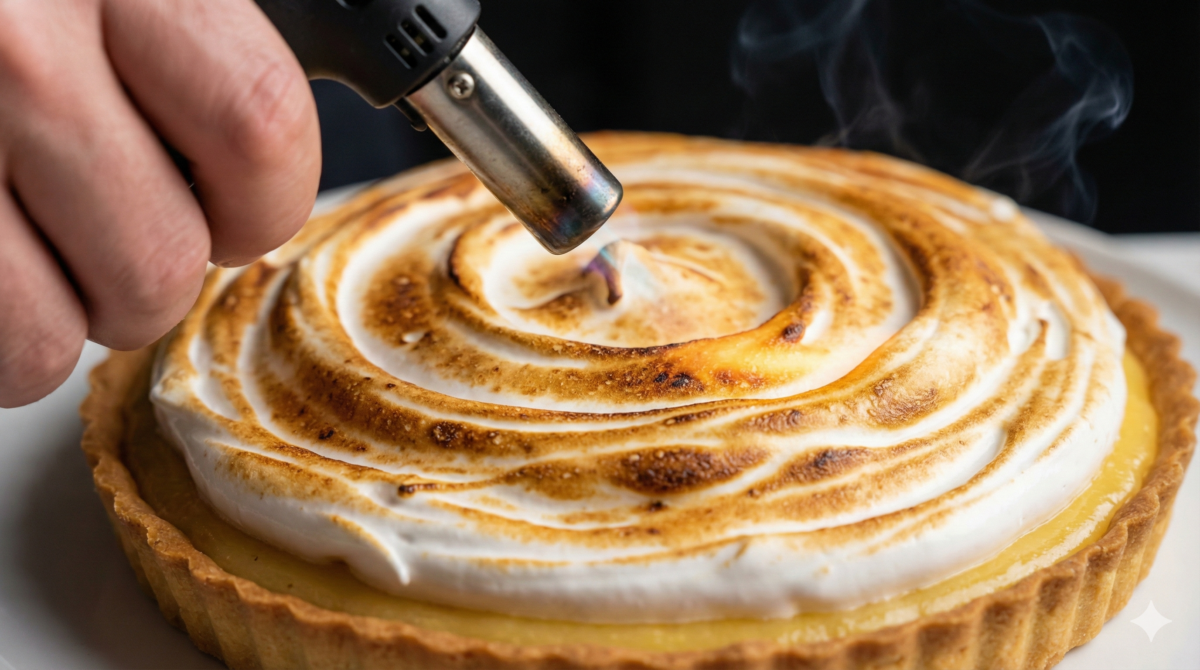 Tarte au citron meringuée dorée au chalumeau