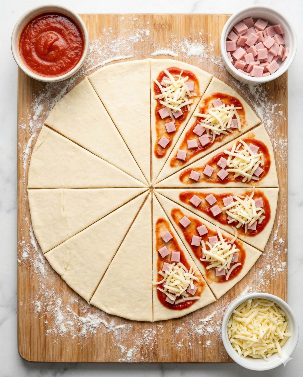 Préparer la garniture et découper la pâte comme une pizza