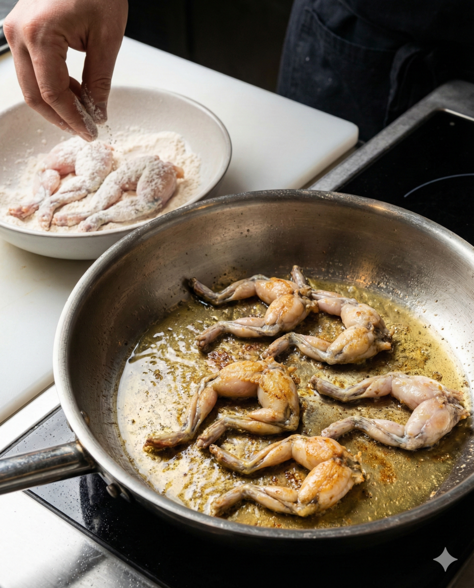 Fariner légèrement les cuisses de grenouilles