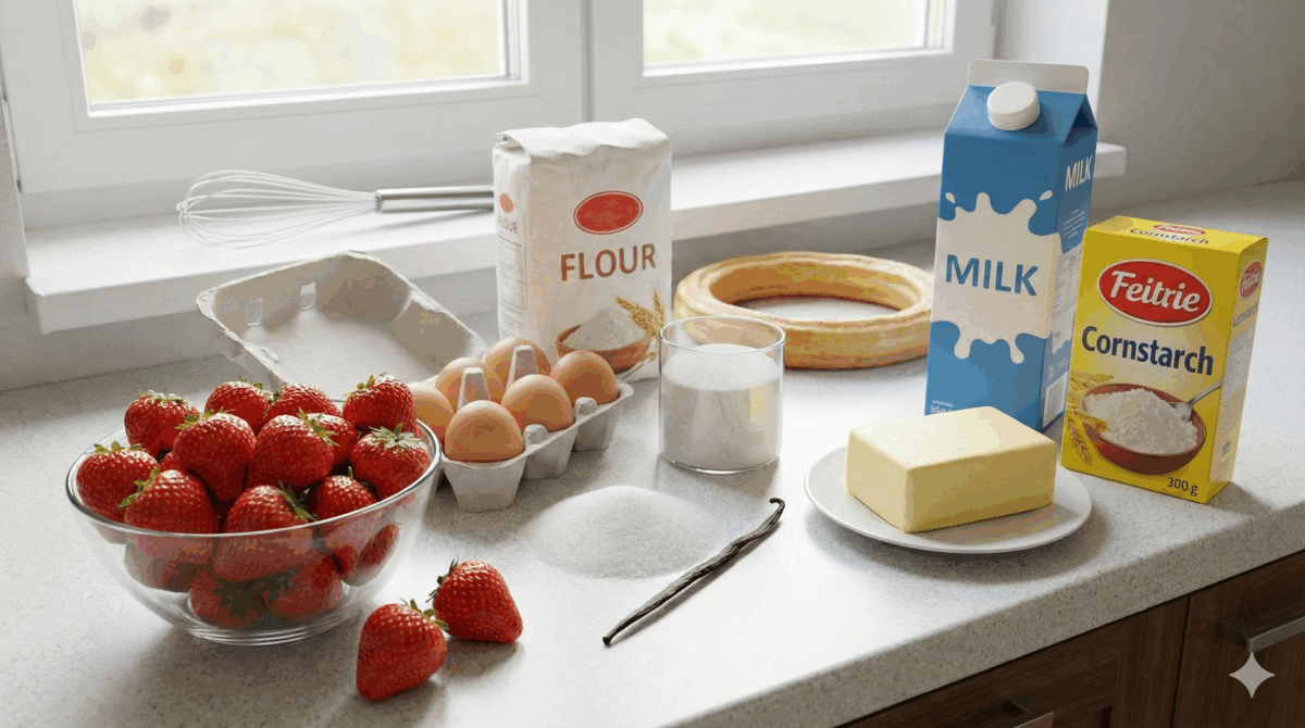 Les ingrédients pour un fraisier