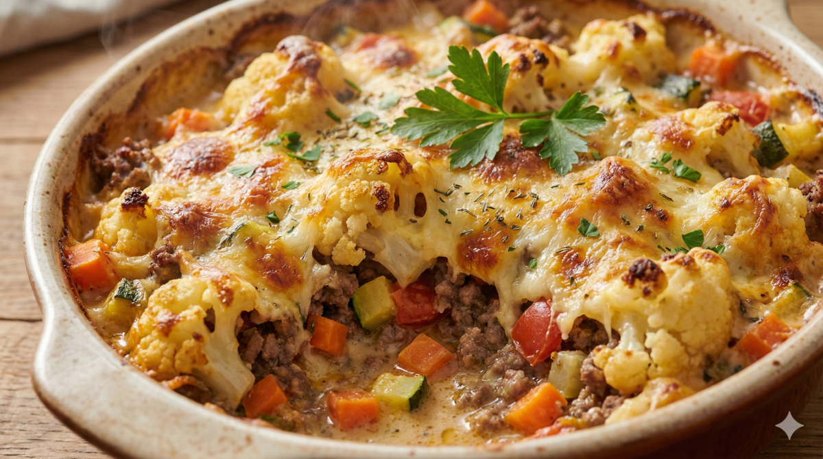 Le gratin de chou fleur sur viande hachee qui reconcilie tout le monde avec les legumes : tout le monde m’en redemande