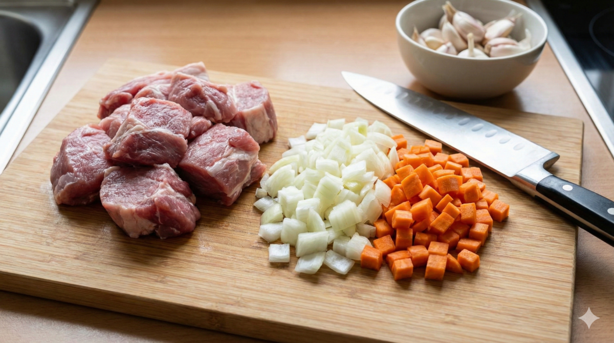 Préparer la base : viande et légumes