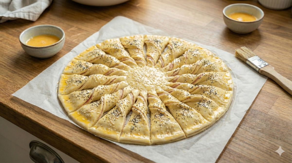 Dorer, parsemer, enfourner ce soleil feuilleté