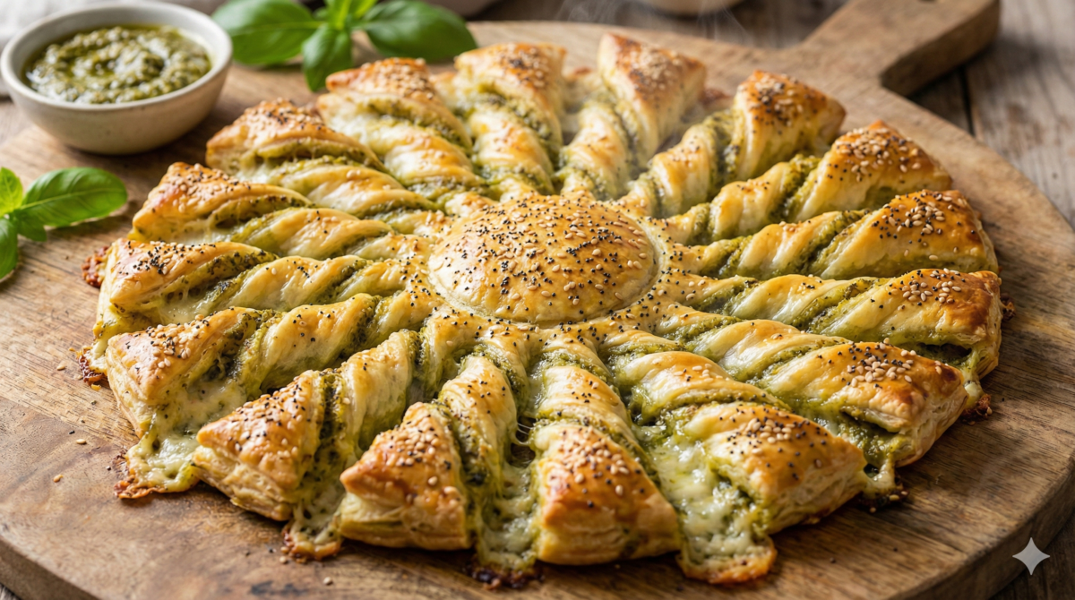 Soleil feuilleté pesto-mozza : ça part avant même d’arriver sur la table