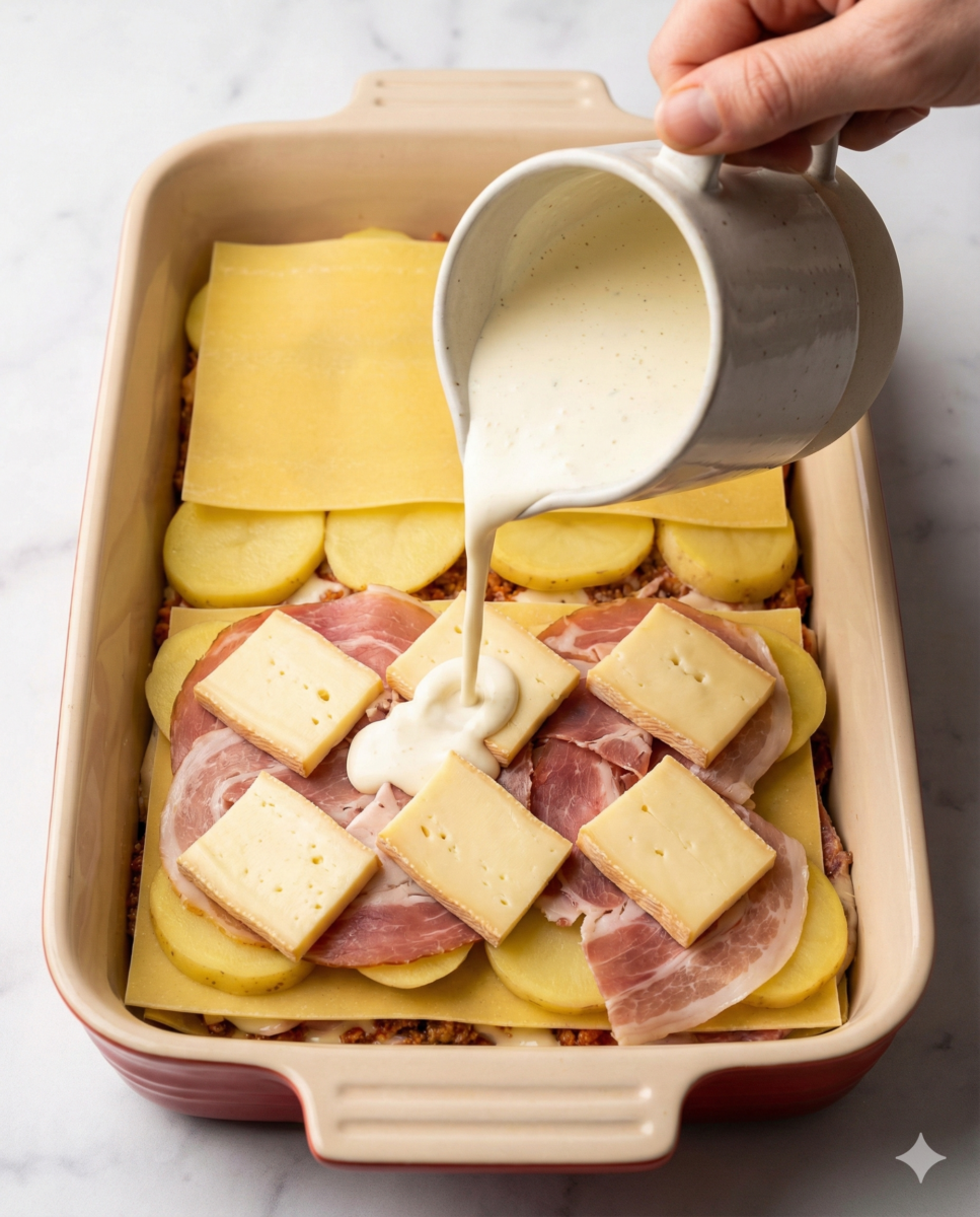 Monter les lasagnes à la raclette comme un grand gratin familial