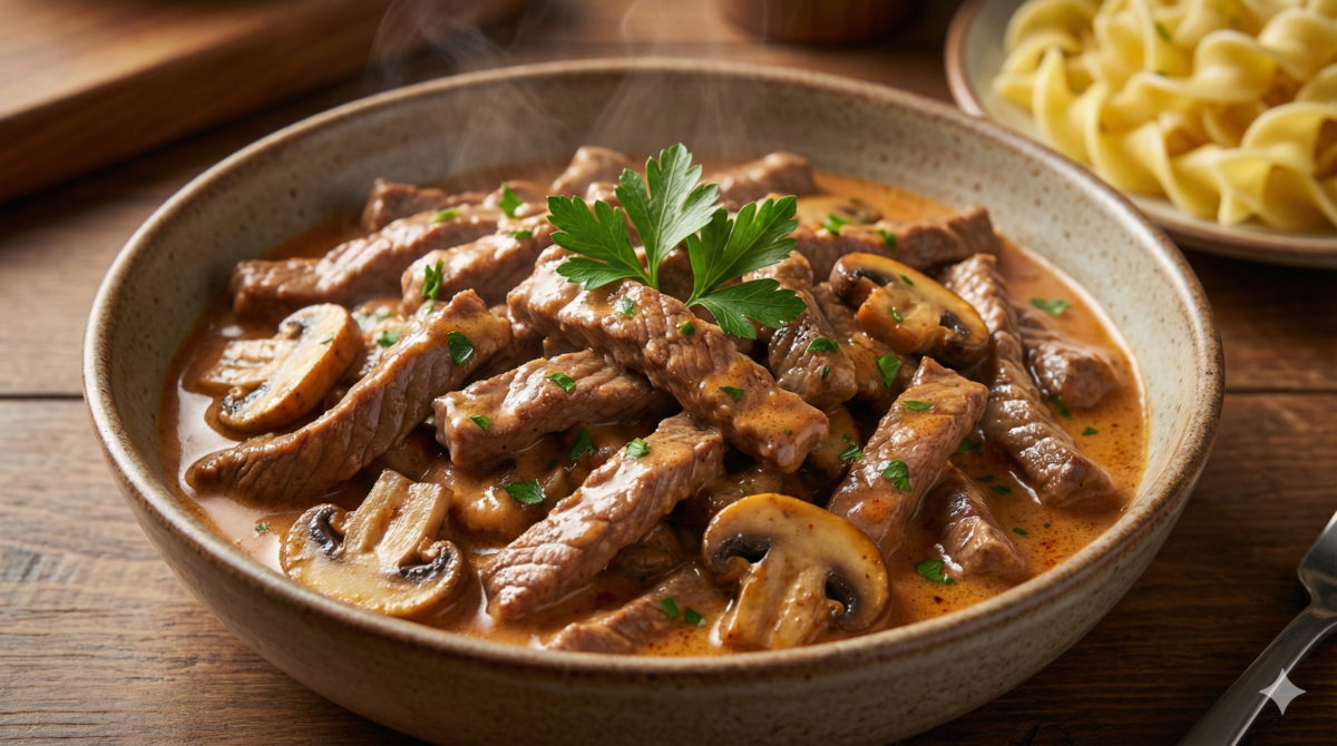Bœuf stroganoff facile : le plat qui fait chic sans effort… en version rapide et ultra crémeuse