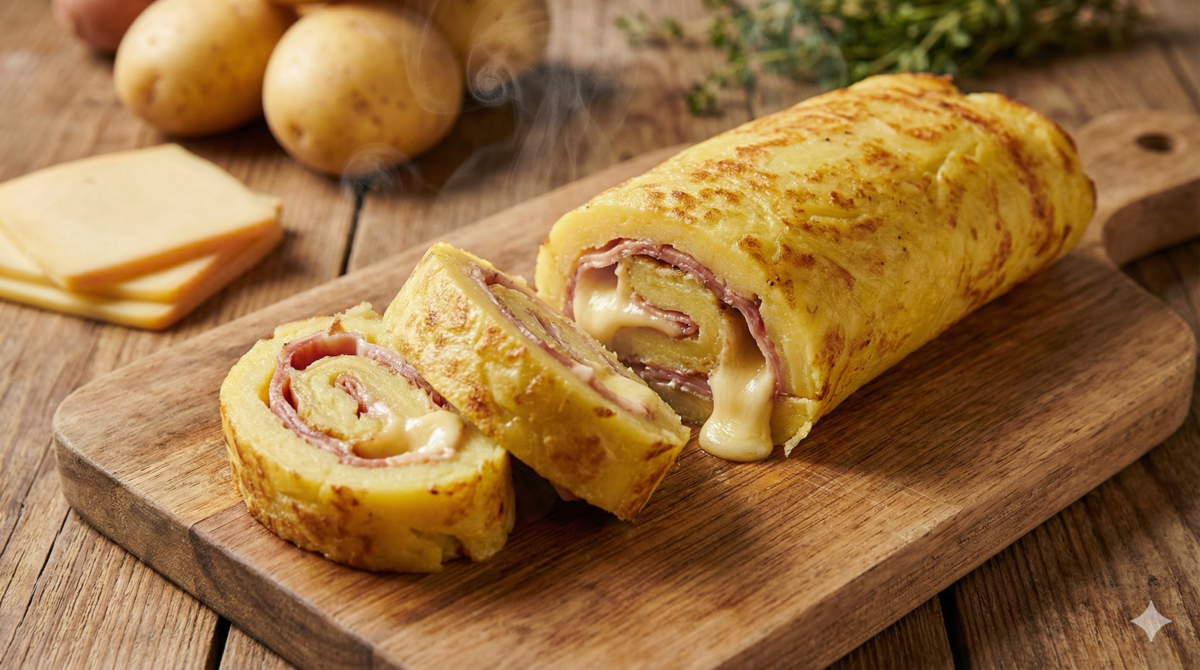 Ce roulé de pommes de terre à la raclette et au jambon fait un carton