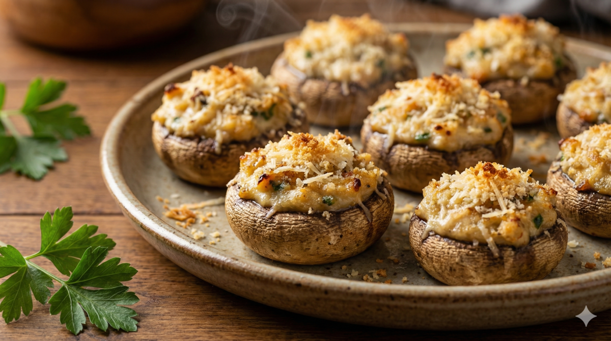Champignons farcis gratinés : une recette simple à l’ail et aux fines herbes
