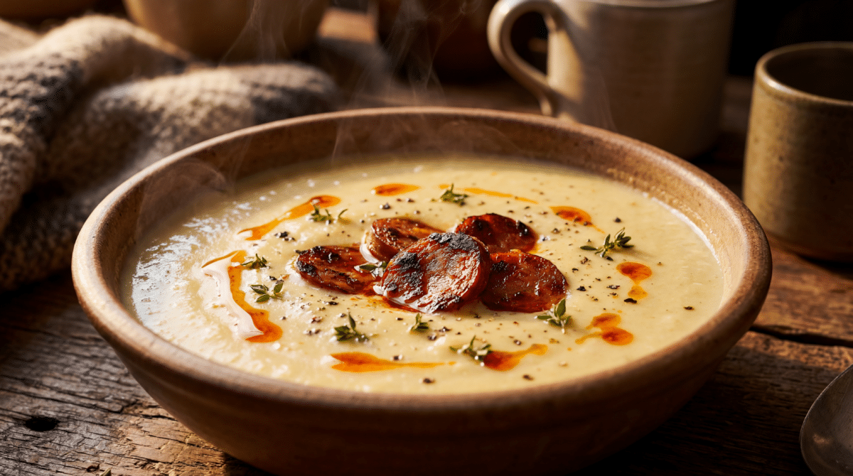 Chou-fleur et chorizo en soupe onctueuse : un bol réconfortant qui parfume la maison tout l’hiver