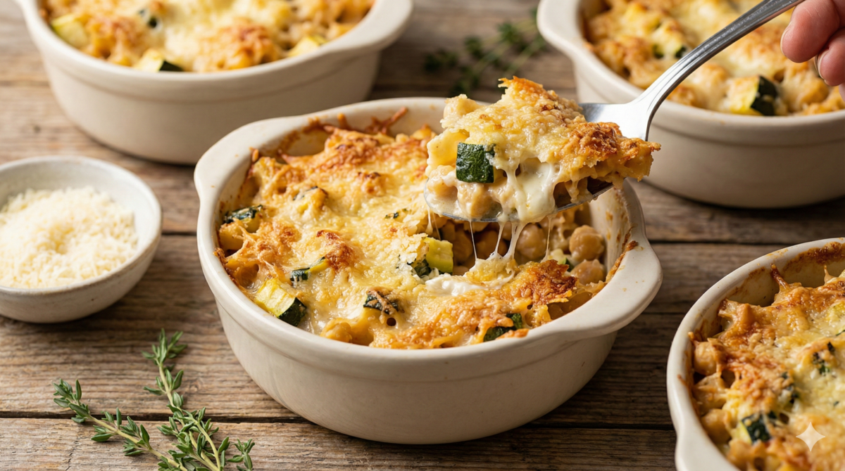 Gratin de pâtes et courgettes au chèvre frais : recette fondante, rapide et parfaite en semaine