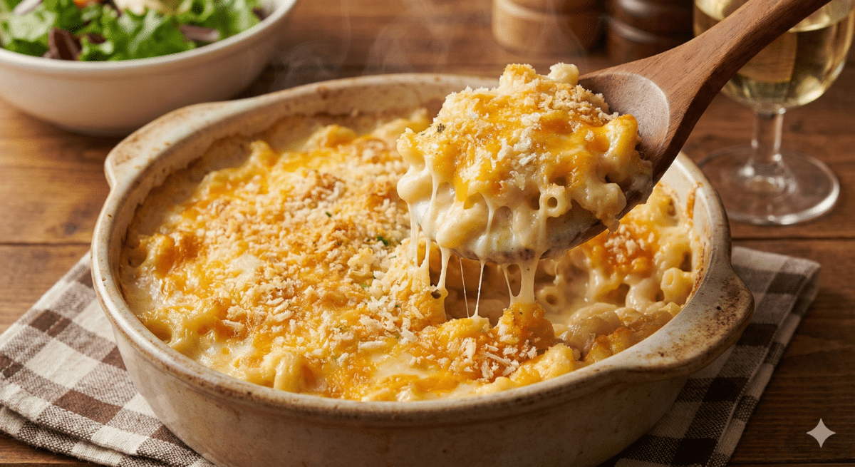 Gratin de pâtes ultra crémeux au fromage : hommage à Catherine O’Hara (actrice de Maman j’ai raté l’avion)