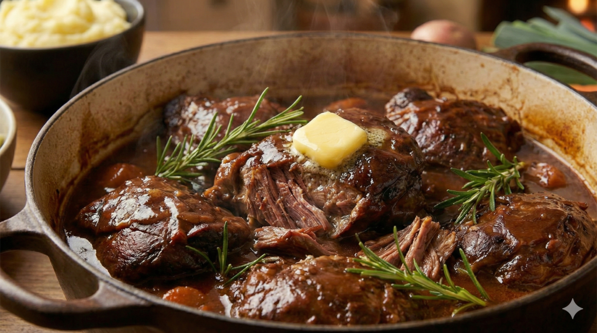 Joues de porc confites et jus parfumé : ce plat d’hiver en cocotte rend la viande ultra tendre et les légumes irrésistibles