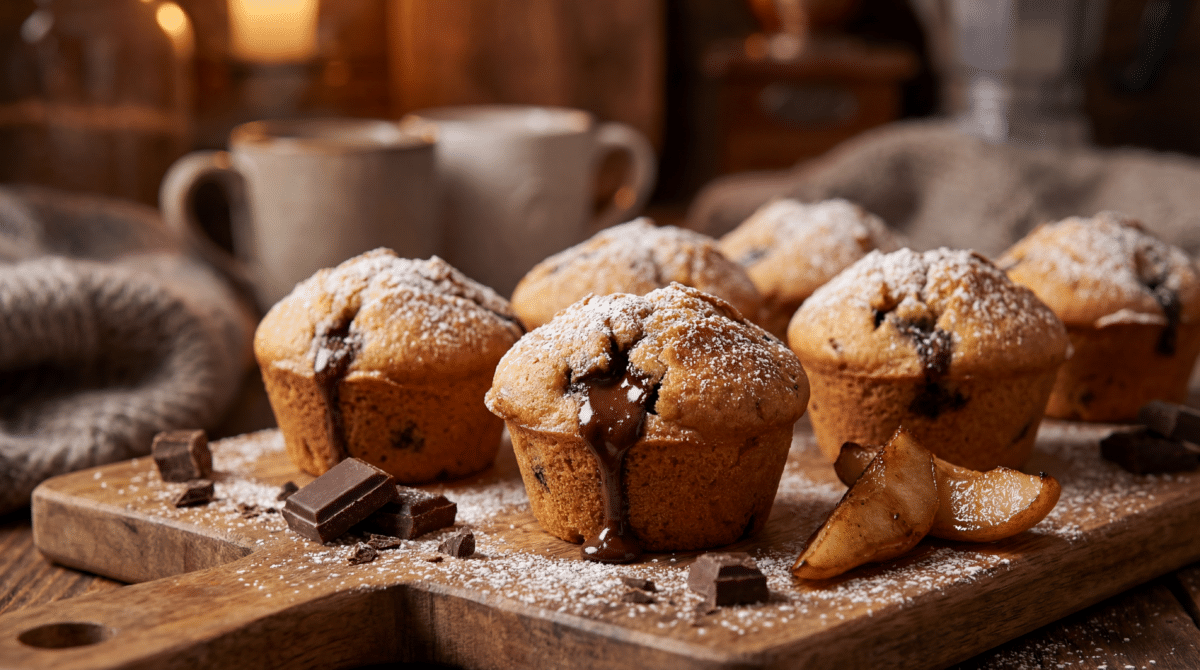 Muffins poire et chocolat noir pour un goûter réconfortant