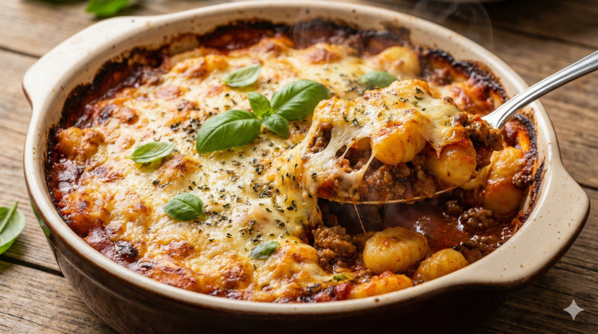Pas d’idée pour le dîner ? Gnocchis gratinés au bœuf haché : prêt, doré, succès garanti