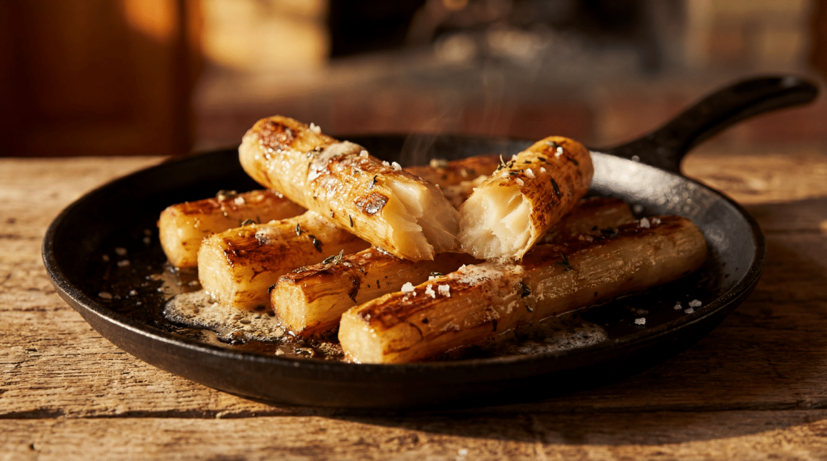 Salsifis dorés à la poêle : un plat d’hiver oublié au bon goût de feu de bois qui réunit toute la table
