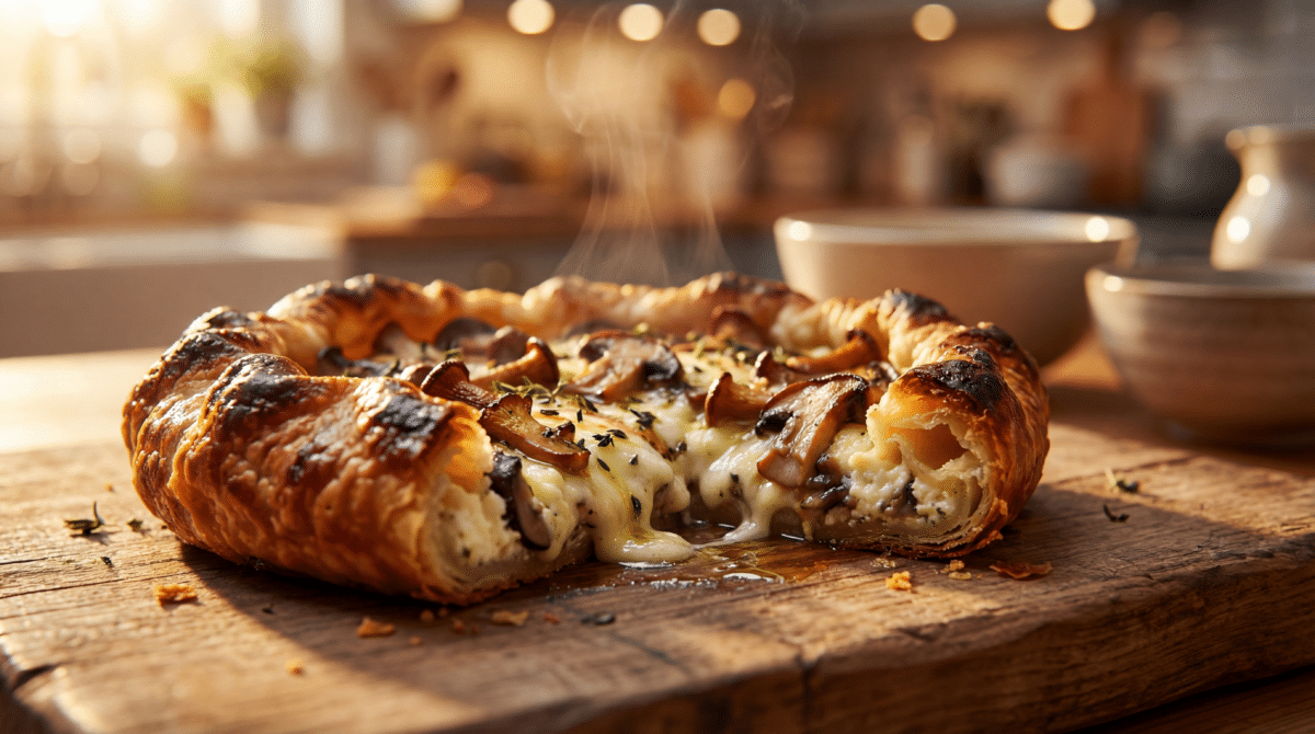 Tarte aux champignons et ricotta : une pâte croustillante et un parfum réconfortant pour les soirées d’hiver
