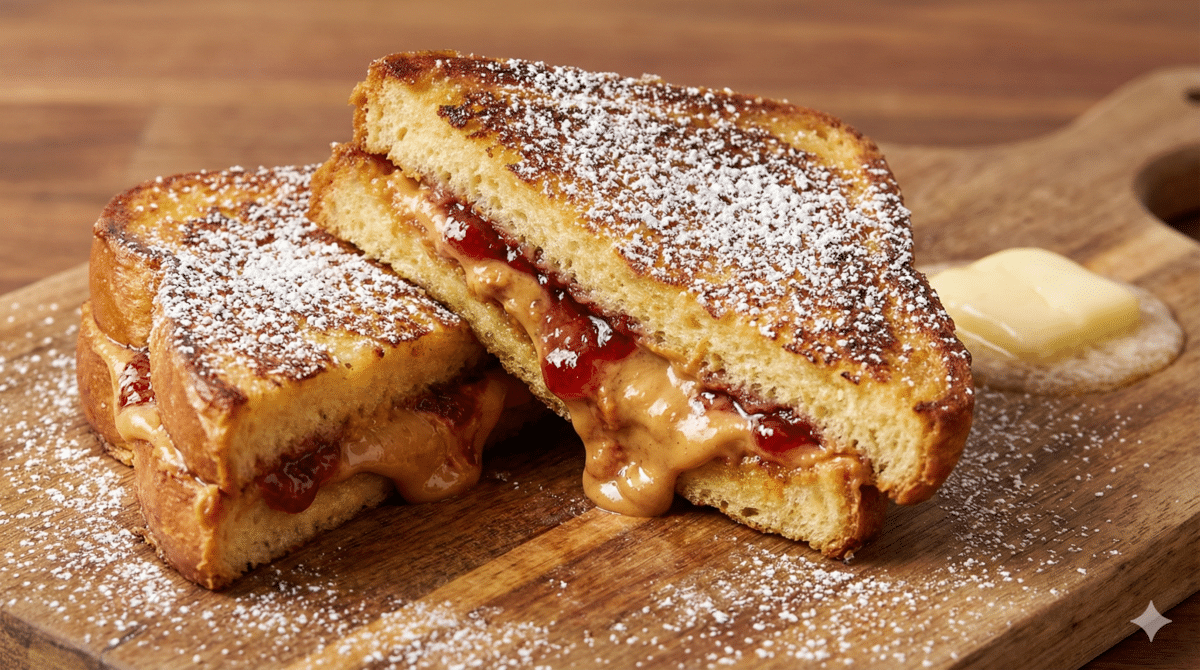pain perdu au beurre de cacahuètes et confiture de fruits rouges