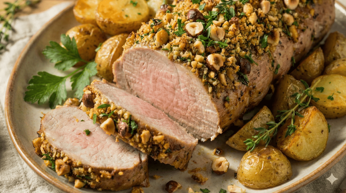 Croûte de noisettes dorées, herbes parfumées : ce filet mignon du dimanche a l’allure d’un grand dîner convivial