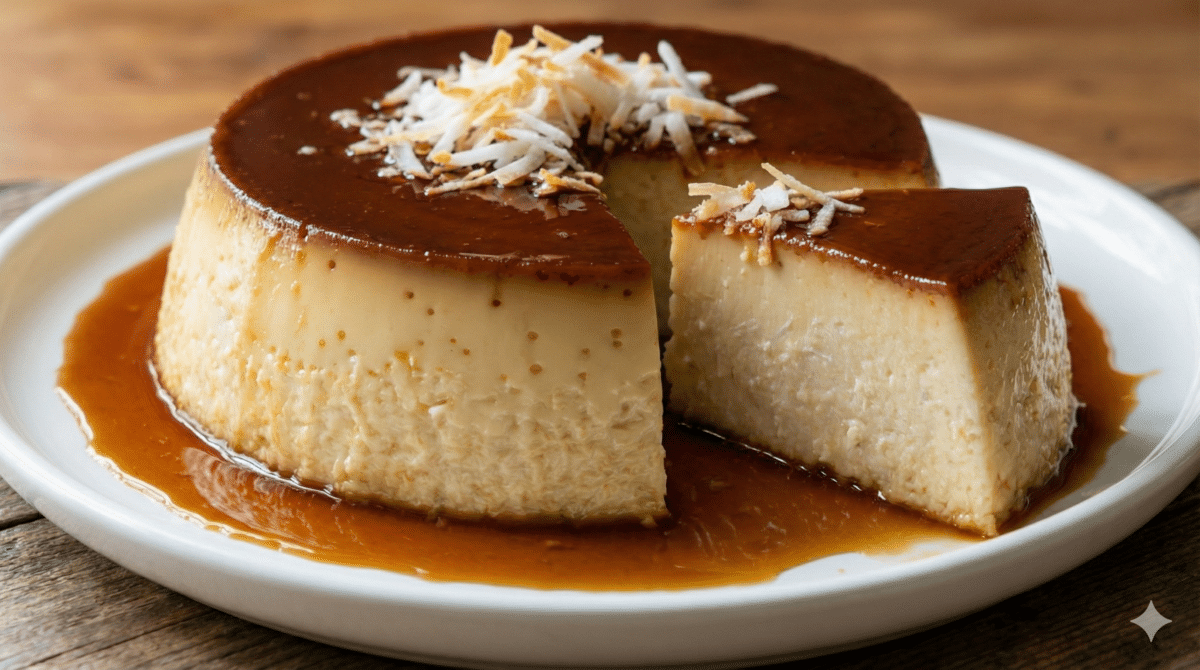 Flan à la noix de coco : le dessert magique en deux textures, fondant dessous, caramel dessus