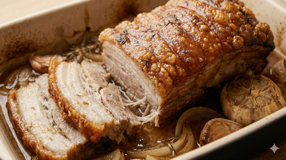 Poitrine de porc au four : la cuisson douce qui rend la viande fondante et la couenne bien dorée