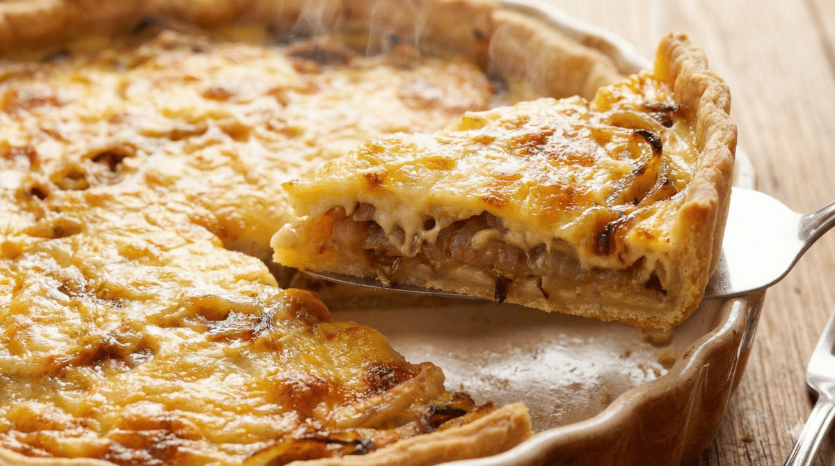 Quiche oignons fromage croustillante et crémeuse : la recette réconfort du soir à préparer en quelques gestes