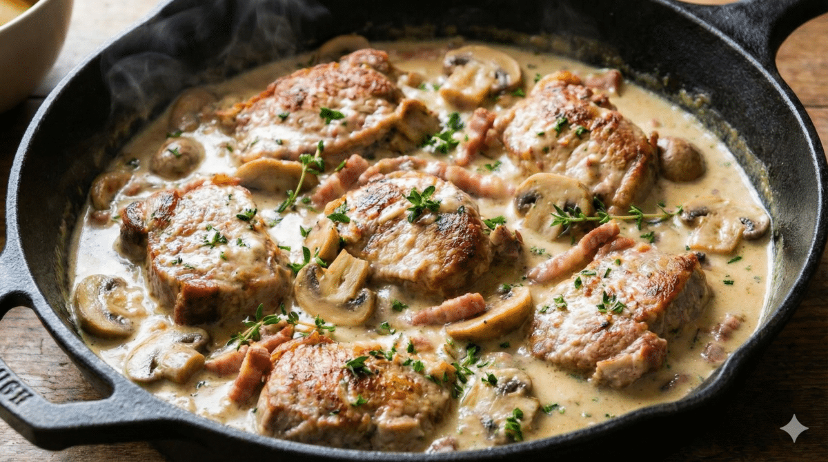 Sauté de porc à la crème et aux champignons : recette facile, sauce nappante